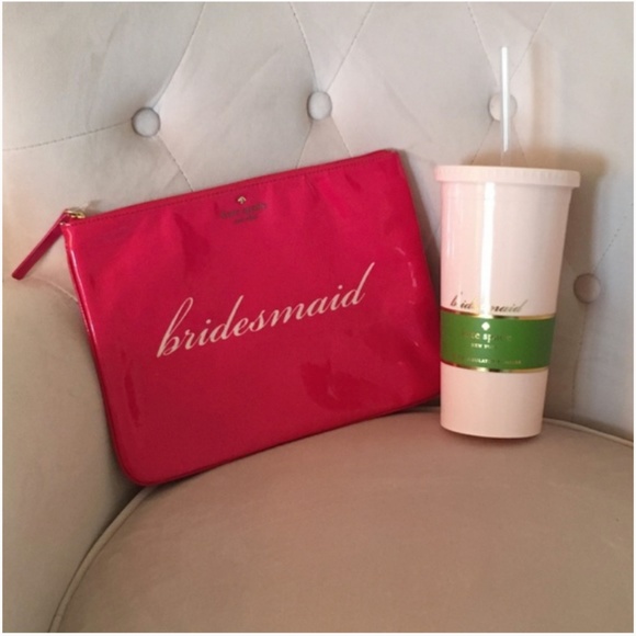 Kate spade pink bridesmaid tumbler + gia pouch nwt - Picture 1 of 7